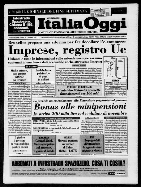 Italia oggi : quotidiano di economia finanza e politica